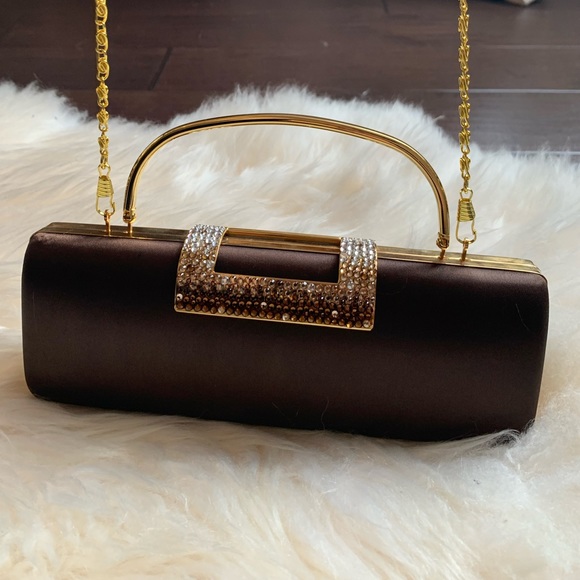 Sarina Brown Satin Clutch - Picture 2 of 10